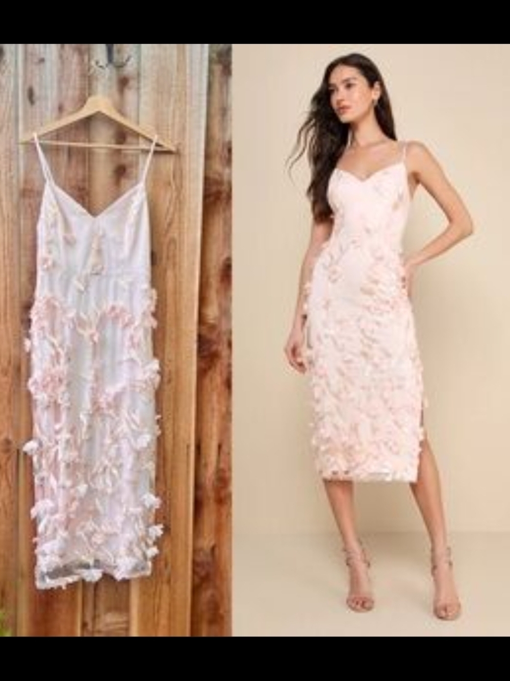 LULU'S.Limitless Adoration Blush Pink 3D Floral Embroidered Midi Dress.